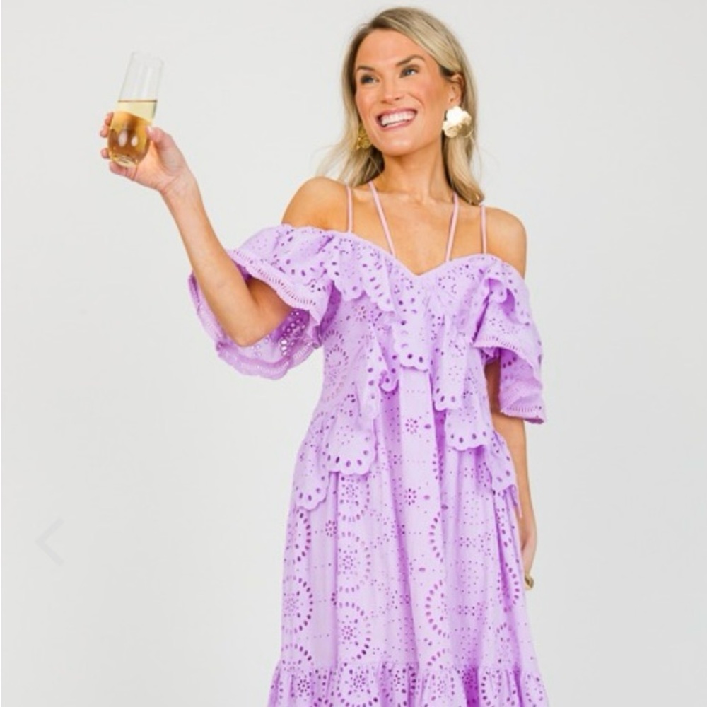 NWT Lavender Eyelet Off-Shoulder Dress, M